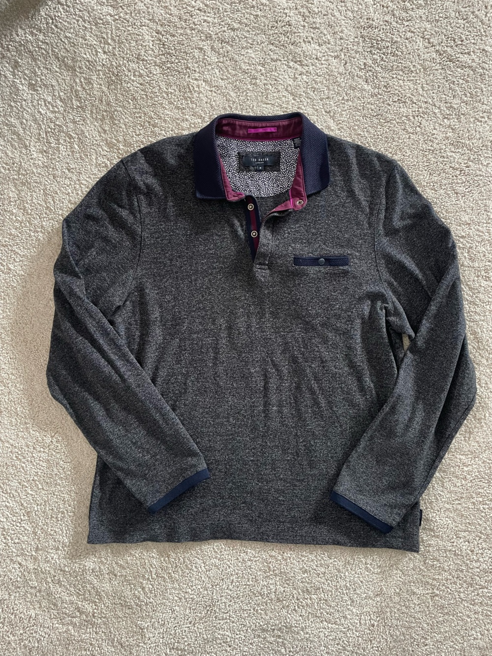 Ted Baker Navy and Plum Patterned Shirt with Magenta Trim